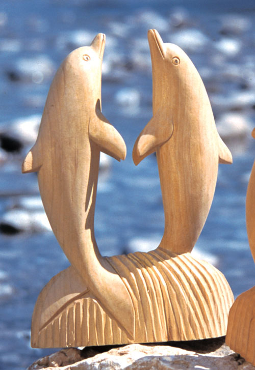 Holzdelphin - Pärchen, stehend, 20 cm