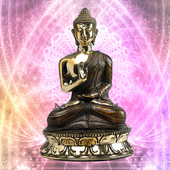 Bronze Buddha, Amoghasiddhi  3 färbig, sitzend